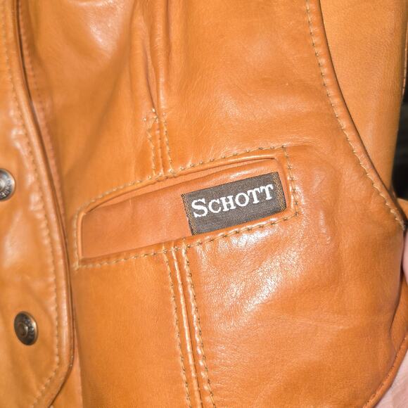 Down by Schott Leather Vest Shearling Collar Size 14 Made USA VTG - Picture 5 of 13